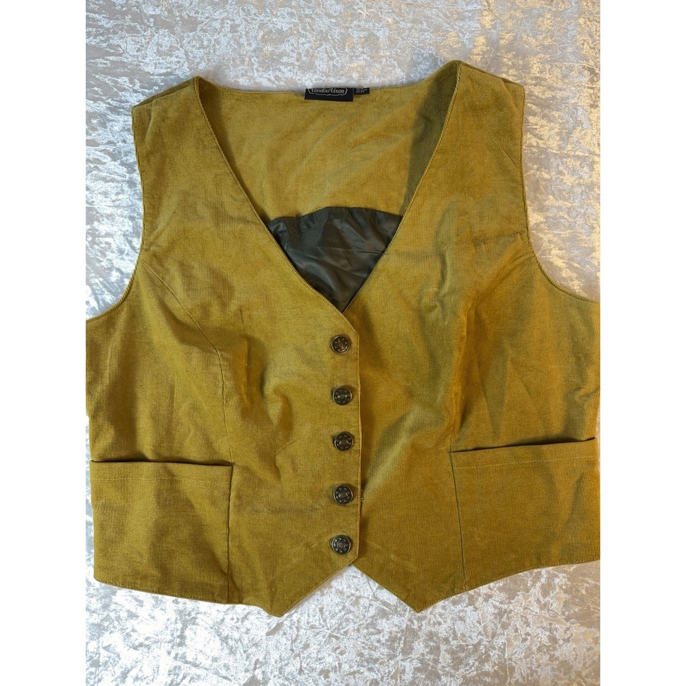 Voodoo‎ Vixen Mustard Corduroy Vest L Button Front Retro Cottagecore Boho